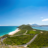 Golf holiday review of St Kitts and Nevis. Where the Atlantic Ocean and the Caribbean Sea meet on St Kitts